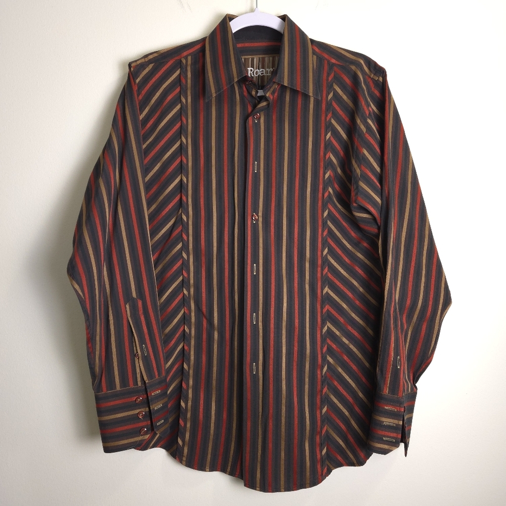 Roar Men's‎ Panel Western Khaki Gold Red Dress Shirts M